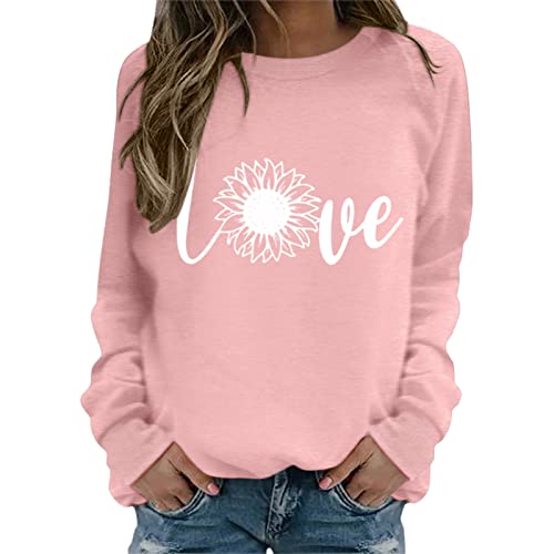 Valentine's Day Sweatshirts for Women, Love Heart Graphic Print Sweatshirt  Loose Crew Neck Pullovers Tees Z22