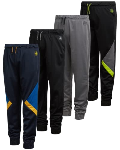 Body Glove Boys Sweatpants 4 Pack Basic Active Tricot Joggers (Size: 8-18)  Black/Lime/Blue