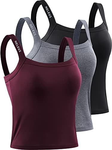 NELEUS Women's 3 Pack Athletic Compression Tank Top with Sport Bra Running  Shirt Small 8088 Black/Grey/Red