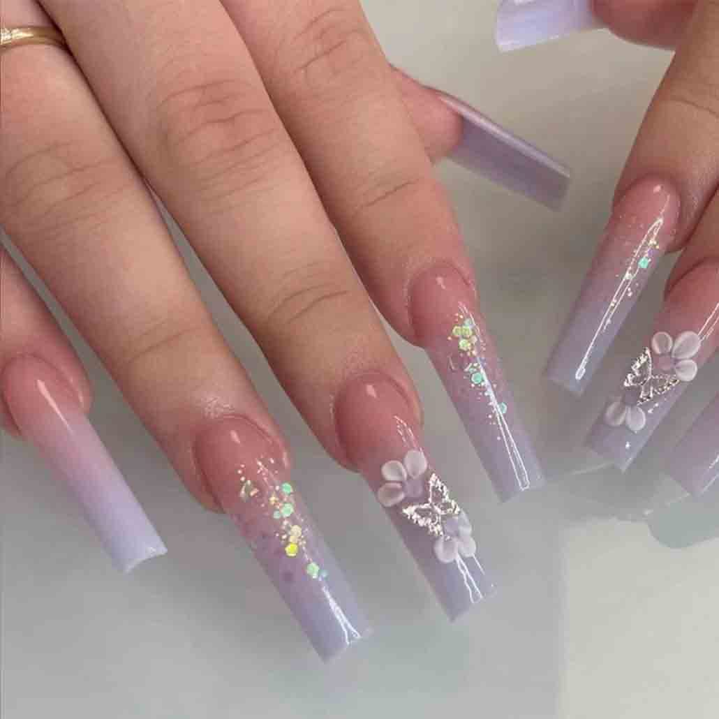 Buy GLossy Light Blue Glitter Ombre Press on / Fake nails / Artificial Nails  in Almond (20 nails) with complete application kit Online at Low Prices in  India - Amazon.in