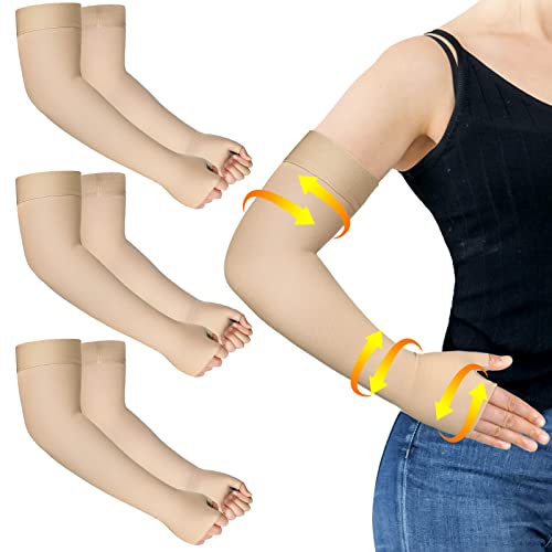 Sosation 3 Paris Lymphedema Compression Arm Sleeve with Gauntlet 20-30mmhg  Graduated Compression Lymphedema Arm Sleeves with Silicone Band Arm Sleeve  with Thumb Support for Woman Man Edema Swelling
