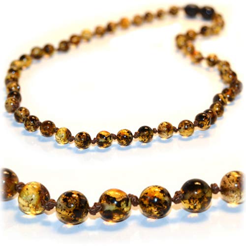 Raw Cherry Baroque Amber, Green Lace Stone / Serpentine & Labradorite Teething  Necklace