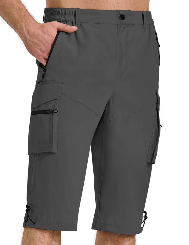 Pausel Mens Hiking Shorts Quick Dry Capri Pants Stretch Cargo Shorts with  Zipper Pockets for Fishing