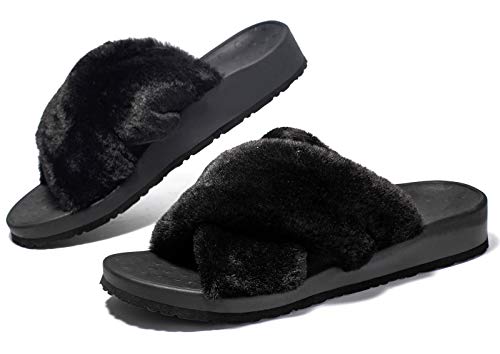 Women Fuzzy House Slippers :Fluffy Open Toe Summer Slippers - Bedroom Home  Furry Slides Slippers - Walmart.com