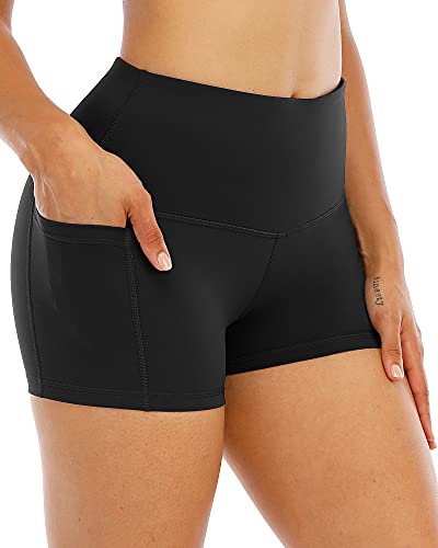 CHRLEISURE Spandex Yoga Shorts with Pockets for Women, High