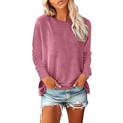 Womens Summer Shirts Loose Fit Womens Tops Solid Color T Shirts Long  Sleeves Fashion Loose Casual Long Sleeve Tops Pink Small