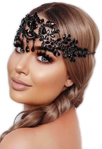 Nereida's Secret Bridal Rhinestone Embellished Beaded Headbands for Women -  Jeweled Bling Wedding Flapper Hair Accessories Cute Womens Crystal Tiaras  Diamond Crown Headpiece Brides (gothic black)