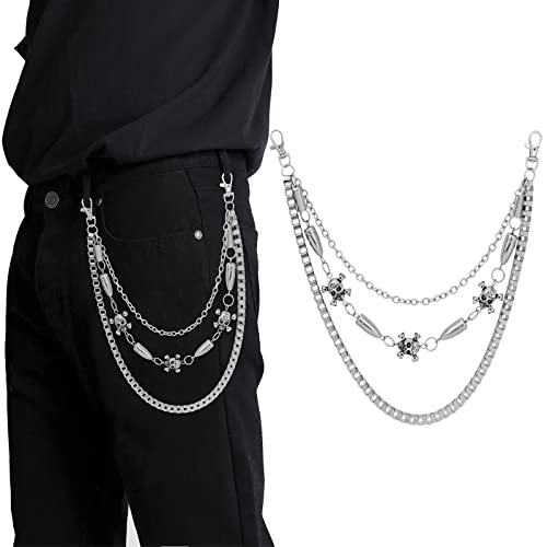 PHOGARY Jeans Chains Wallet Chain Pants Chain, Silver Pocket Chain Skull Chains Hip Hop Rock Chains Punk Gothic Metal Belt Chain Biker Trouser Chain