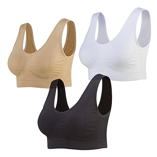 Lemef 3-Pack Seamless Sports Bra Wirefree Yoga Bra with Removable Pads for  Women Black&white&nude X