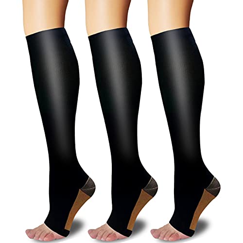  Open toe Toeless Compression Socks 3 Pairs for Women Men 15-20  mmHg Support Stockings Running Travel Pregnancy(S/M, Black) : Clothing,  Shoes & Jewelry
