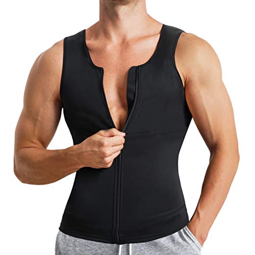 Eleady Men's Compression Shirt Undershirt Slimming Body Shaper Athletic  Workout Shirts Tank Top Sport Vest with Zipper Large Black