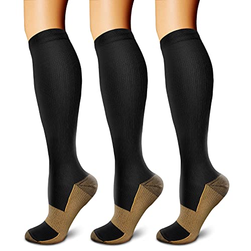 Copper Compression Socks (3 Pairs) 15-20 mmHg Circulation is Best Athletic  & Daily for Men & Women, Running, Climbing Large-X-Large 01  Black/Black/Black