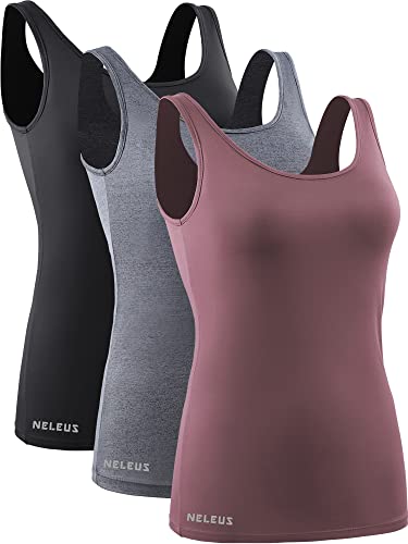 NELEUS Women's 3 Pack Athletic Compression Tank Top with Sport Bra Running  Shirt X-Large 8087 Black/Grey/Rose Red