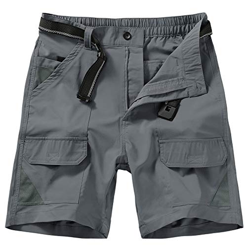 Men's Outdoor Casual Elastic Waist Lightweight Water Resistant Quick Dry Cargo  Fishing Hiking Shorts Dark Grey 36