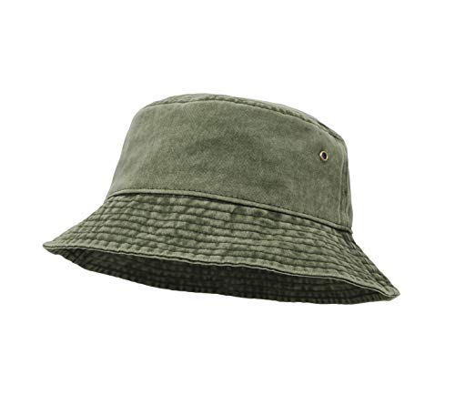 Bucket Hat, Wide Brim Washed Denim Cotton Outdoor Sun Hat Flat Top Cap for  Fishing Hiking Beach Sports Army Green