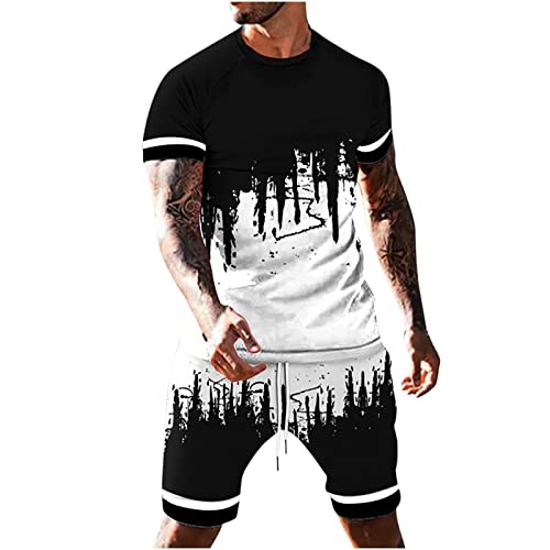 Sport Suit for Men's T-Shirt and Shorts Two-Piece Set Fashion Print Short  Sleeve Casual Shirt Short Pants Outfits White Large