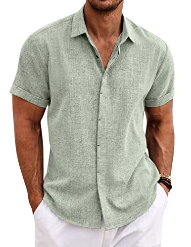 COOFANDY Men's Linen Shirts Short Sleeve Casual Shirts Button Down