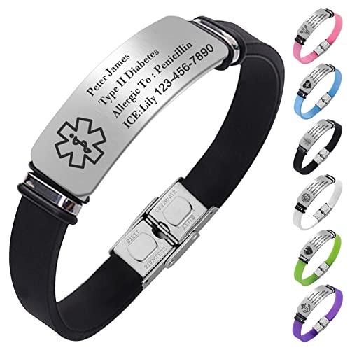 Buy Custom Sport Medical Alert Bracelet for Men Personalized SOS Safety  Silicone Wristband Medic ID Bracelets for Runners… Online at desertcartINDIA