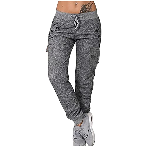 Baggy Sweatpants for Women Drawstring High Waisted Cinch Bottom Yoga Pants  with Pockets Casual Relaxed Workout Jogger Pants Dark Gray(cotton Cargo  Sweatpants) XX-Large