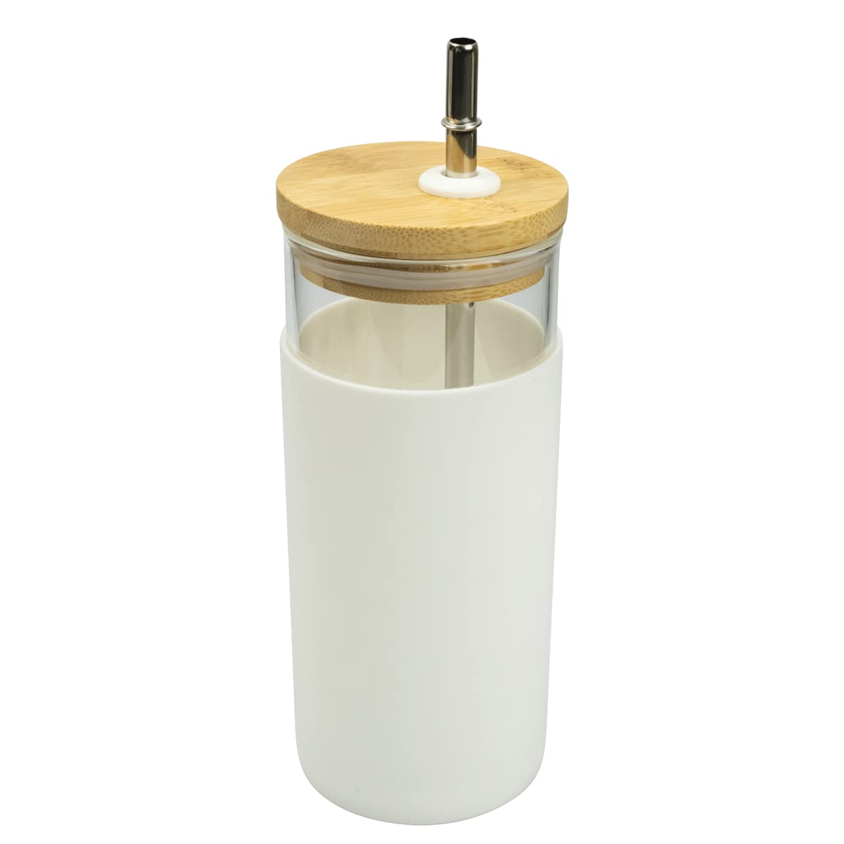 Glass Smoothie Cup, Bamboo Lid Stainless Steel Straw, Reusable Coffee Cup 