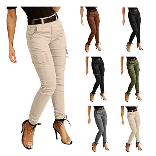 Women's Cargo Pants Slim Fit Casual Stretch Sweatpants High Waist Skinny  Trouser Full Length Pants with Pocket