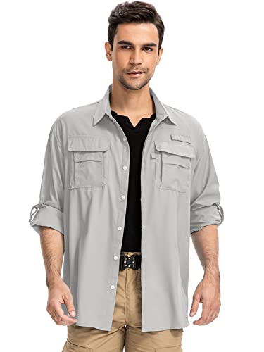 Anteef Mens Safari Shirts Long Sleeve UV Protection Hiking Fishing