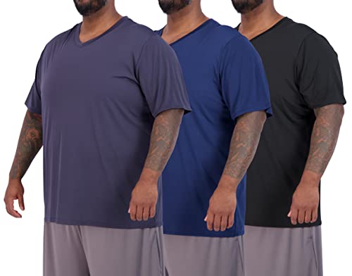 Real Essentials 3 Pack: Men's Cotton Performance Long Sleeve Crew Neck Pocket T-Shirt Athletic Top (Available in Big & Tall)