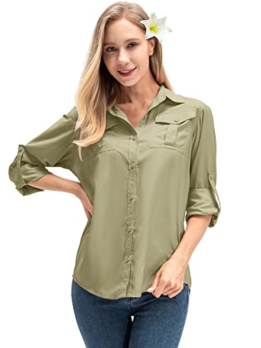 Women's Quick Dry Sun UV Protection Convertible Long Sleeve Safari Shirts  for Hiking Camping Fishing Sailing