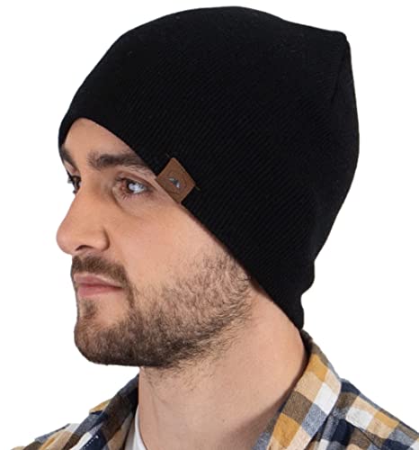 Men Knit Cap Warm Women Cold for Tough Size for Beanie - - One Stocking Hat and Black Ribbed Skate Hat, Winter Weather Headwear Cap Toboggan
