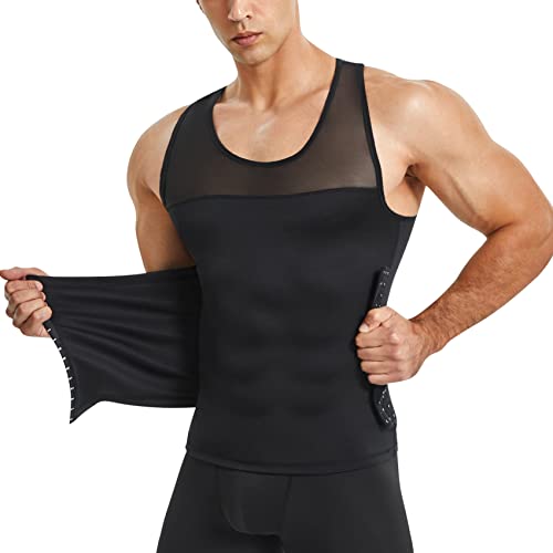 MOLUTAN Compression Shirts for Men Shapewear Chest Abdomen Control Body  Shaper Slimming Undershirt Workout Vest Tank Top Black X-Large