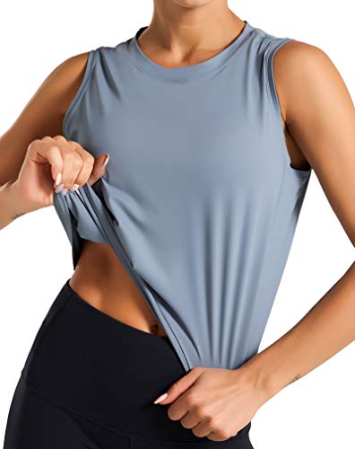Dragon Fit Women Sleeveless Yoga Tops Workout Cool T-Shirt Running Short Tank  Crop Tops Small Blue