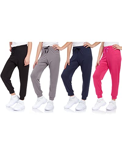 Sweet Hearts Girls' Sweatpants - 4 Pack Super Soft Athletic Performance  Jogger Pants (7-16) Black/Grey/Fuchsia/Navy 10-12