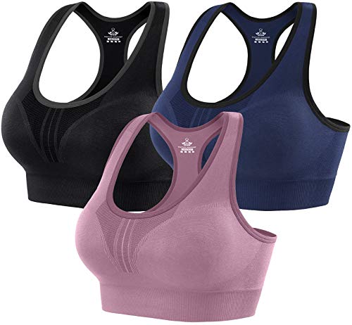 Heathyoga High Impact Sports Bras for Women Padded Sports Bras for Women  Workout Bras for Women Racerback Bras Yoga Bras 3 Packs-black+blue+pink  Large