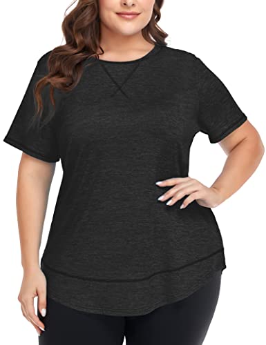 COOTRY Plus Size Workout Tops for Women Short Sleeve Loose fit Shirts  Athletic Gym Yoga Clothing