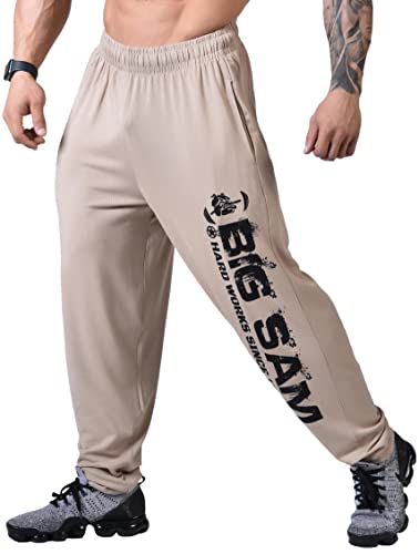 Men's Loose Fit Sweatpants, Flowing Fabric, Flexible Gym Workout  Bodybuilding Active Pants with Pockets Large Light Brown