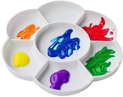 Akebrog 2pcs Paint Pallet, 6.5 Plastic Paint Tray Reusable Flower Paint  Palette for Kids Acrylic Watercolor Oil Painting Color Mixing DIY Art  Craft, Easy to Wash White 2pcs