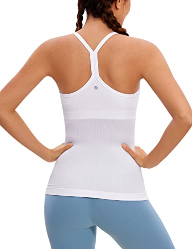 CRZ YOGA Womens Seamless Ribbed Racerback Tank Tops with Built in Bra -  Padded Scoop Neck Slimming Athletic Long Camisole - AliExpress