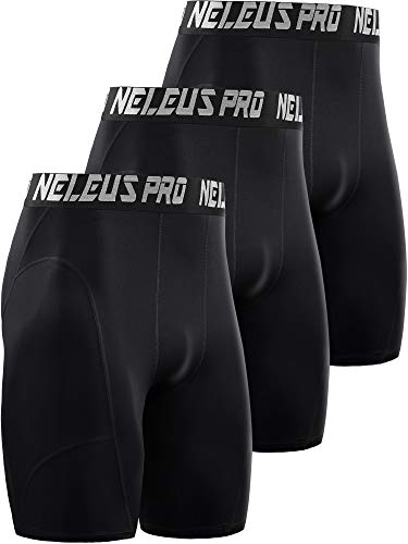 NELEUS Men's 3 Pack Compression Shorts Medium 6065 Black/Black