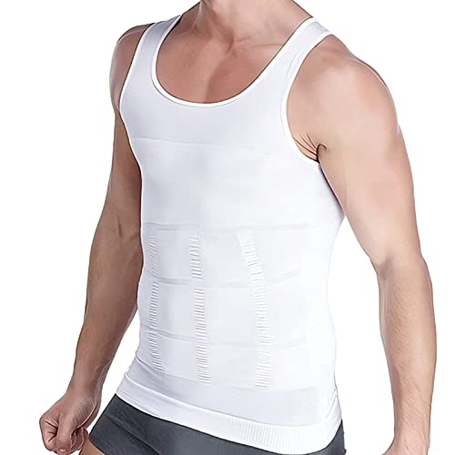 Aptoco Compression Shirts for Men Slimming,Men Body Shaper Abs Slim Tank  Top Undershirt for Men's Gynecomastia White Large