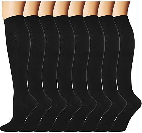 Double Couple 8 Pairs Compression Socks Men Women 20-30 mmHg Knee High  Medical Compression Stockings for Nurses Pregnancy Large-X-Large Black