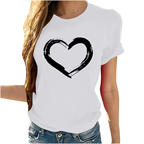 Valentines Day Shirts for Women Short Sleeve Cute Love Heart Print