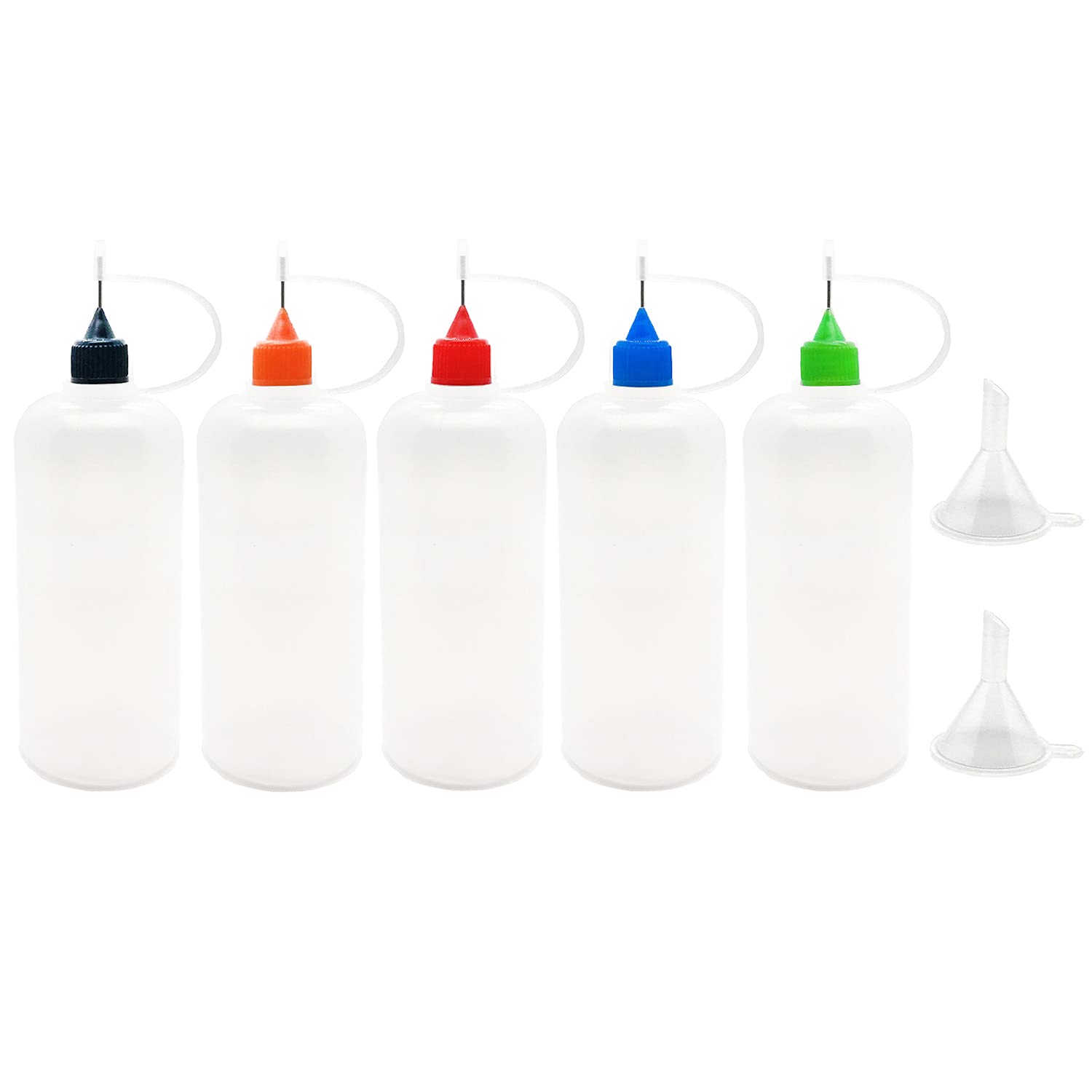 MYYZMY 5 Pcs Precision Tip Applicator Bottles 4 Ounce Translucent Glue  Bottles with 2 Mini Funnel 5 Color Lid