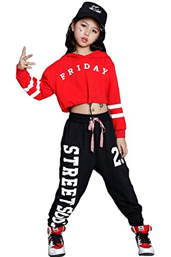 Girls 2 Pieces Outfit Hip Hop Dance Clothes Kids Cropped Hoodie Sweatshirt  Sweatpants Jogger Dance Wear
