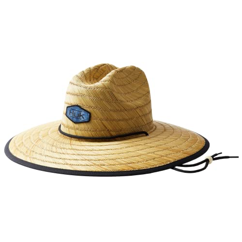 HUK Men's Camo Patch Straw Wide Brim Fishing Hat + Sun Protection Running  Lakes - Titanium Blue