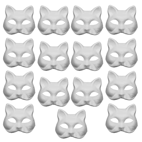 ULTNICE 15pcs White Paper Blank Hand Painted Masks Paper Mache Masks  Halloween Cat Masks DIY Animal Unpainted Craft Masks for Cosplay Masquerade  Parties Costume Accessory