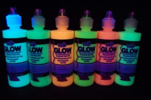 4 Ounce Set Glow in the Dark Luminous Fluorescent Fabric Paint for Fabrics  & Art with