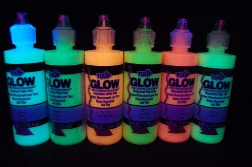 4 Ounce Set Glow in the Dark Luminous Fluorescent Fabric Paint for Fabrics  & Art with DIRECTGLOW Keychain UV Light