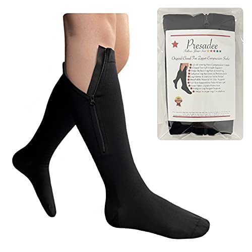 Presadee Original Closed Toe 20-30 mmHg Zipper Compression Calf Leg Socks  Large/X-Large (1 Pair) Black