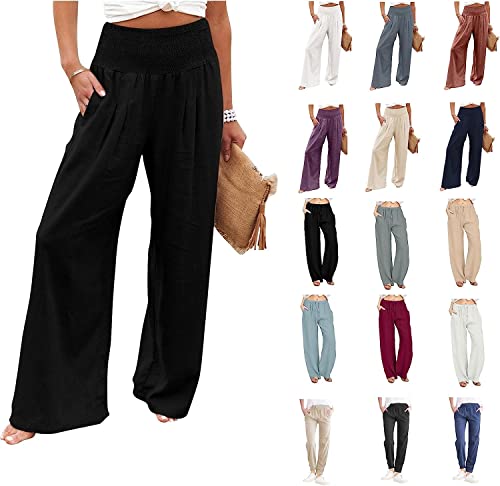 Bidobibo Linen Pants for Women High Waisted Loose Fit Palazzo