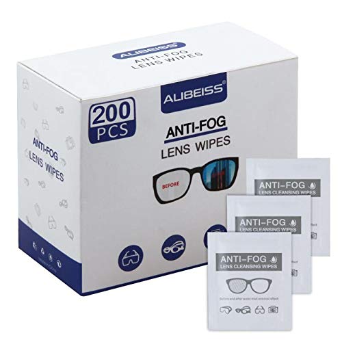 Alibeiss Anti-Fog Lens Wipes Pre-Moistened Anti-Fog Wipes,6 X 5,for Eye  Glasses (200 Pack)